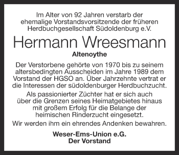 Anzeige von Hermann Wreesmann von OM-Medien